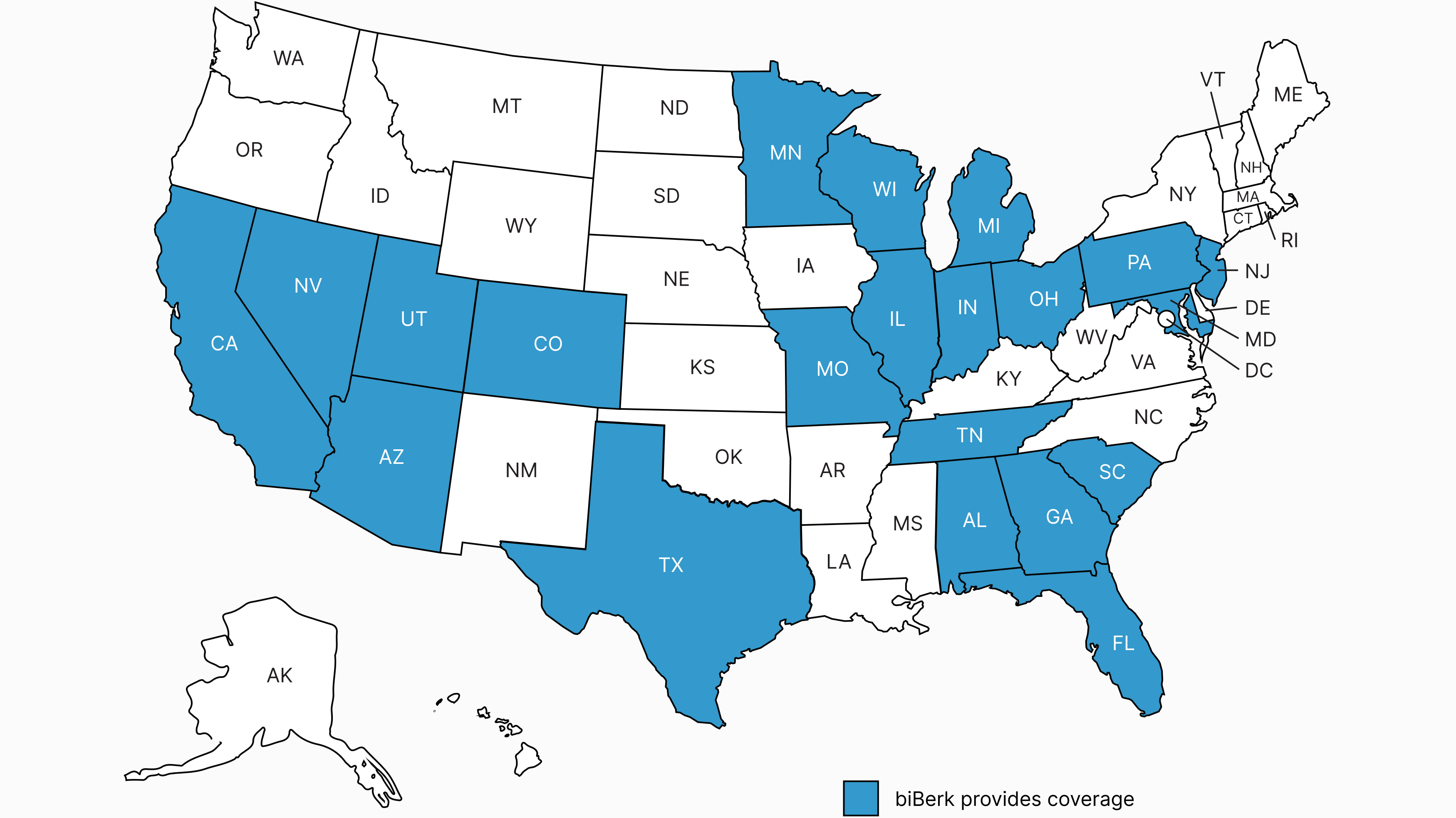 biBerk Commercial Auto Coverage Map